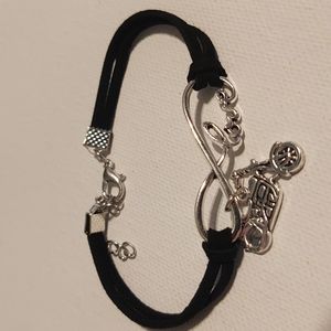 Silver-tone Infinity, Love, Motorcycle charm leather bracelet.  NWOT